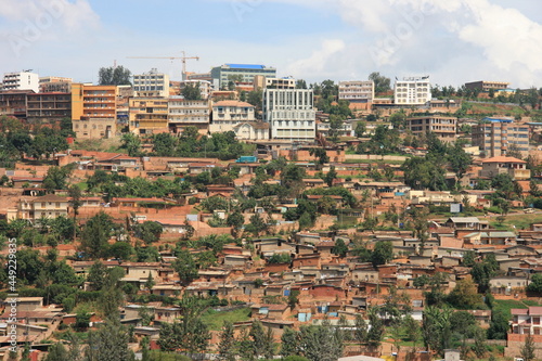 Landscape urban scene of shanty town and housing in hills of Kigali, Rwanda photo