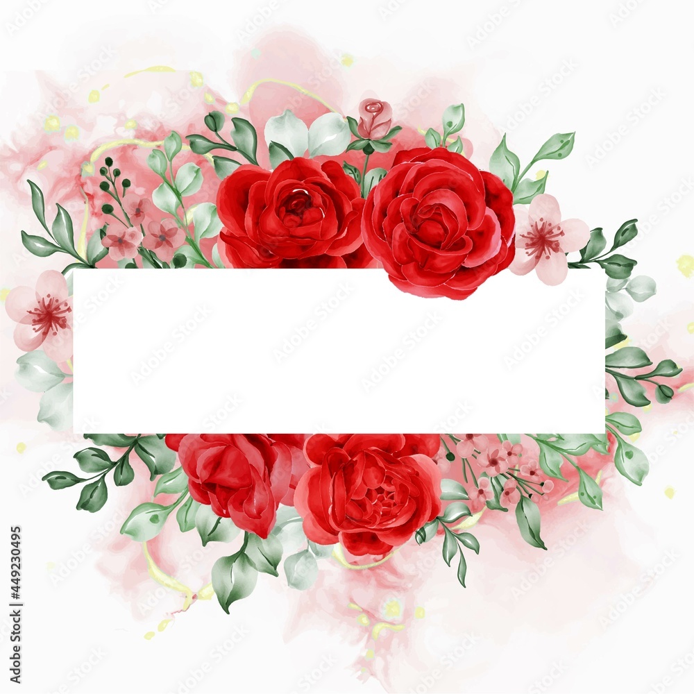 freedom rose red flower frame background with white space