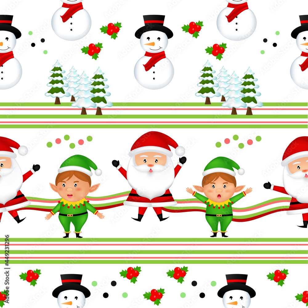 Christmas cartoon seamless pattern cute. Good for backgrounds, textiles, fabrics, wrapping paper and wallpaper on white background.