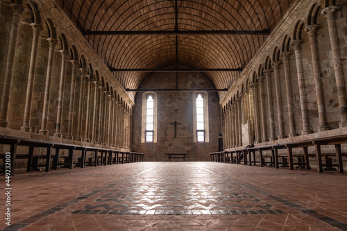 Beautiful interiors of the Abbey of Mont Saint-Michel inside, in the department of Manche, Normandy region, France photo