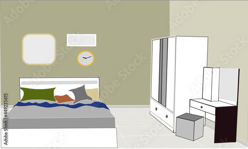 Furniture design,modern wardrobe, white bed and dressing table in the bedroom.
