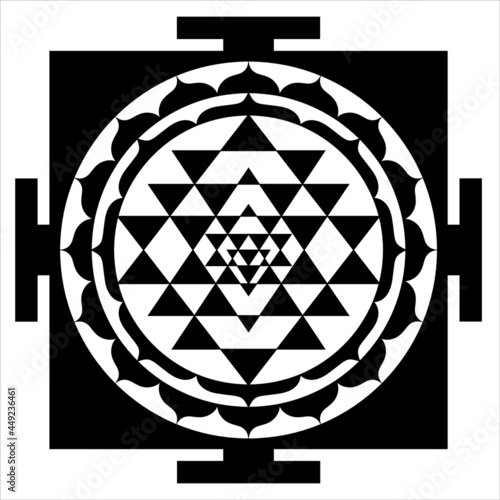 Yantra laksmi, a symbol of wealth and prosperity in Hinduism. Shri-Yantra (Great Yantra) is the oldest sacred symbol. Shree yantra Black & White