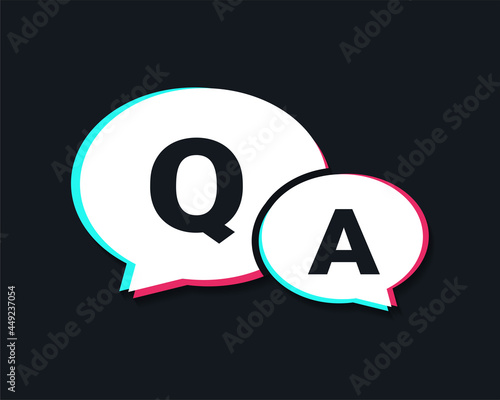 Q and A icon. Question and answer symbol. Two chat speech message bubbles with q and a letter. Illustration vector