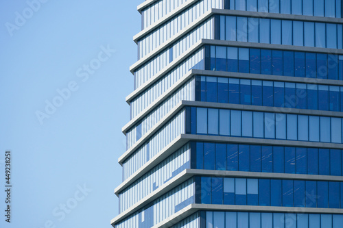 Landscape of modern glass office building abstract background. Exterior office glass building architecture.