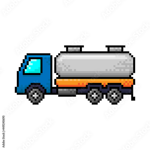 Pixel truck icon. Gasoline tanker. Colored contour linear silhouette. Side view. Vector simple flat graphic illustration. The isolated object on a white background. Isolate.