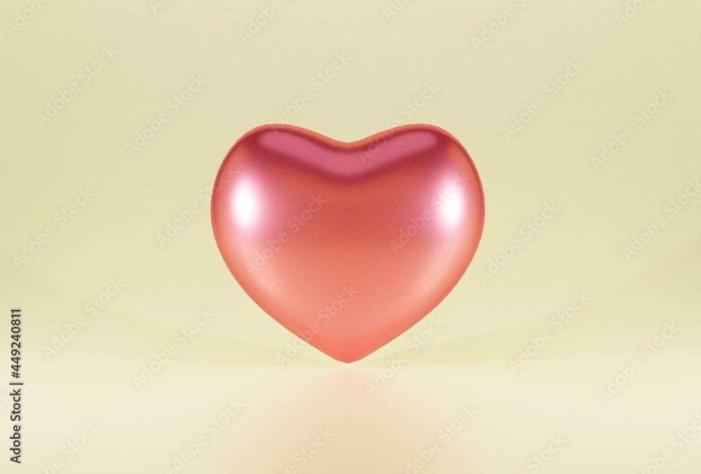 3D hearts icon isolated on yellow background render on blender