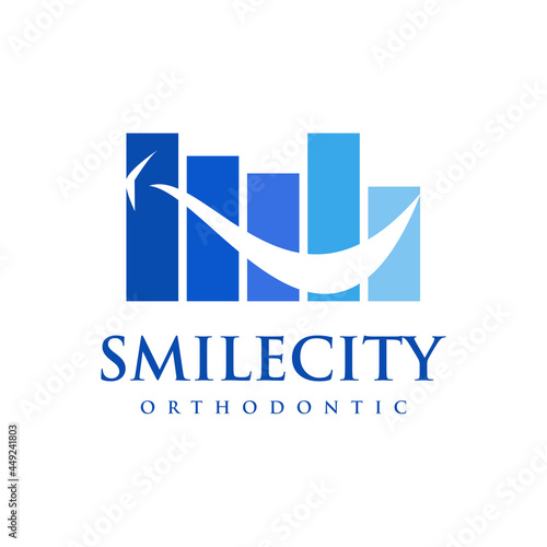 smile city orthodontic logo, abstract buiding smile cut off vector