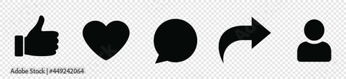 Social media icon Button, Thumbs up, like, comment, repost and follow, vector illustration