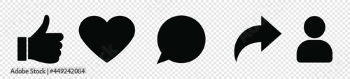 Social media icon Button, Thumbs up, like, comment, repost and follow, vector illustration