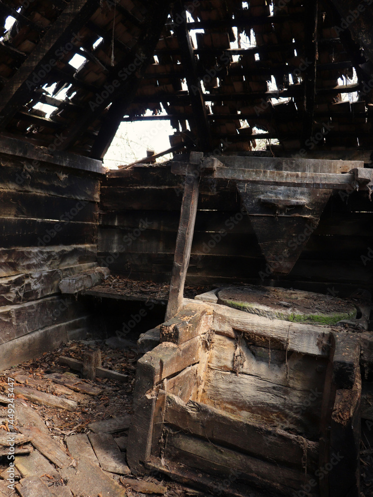 inside of a water mill ruin 