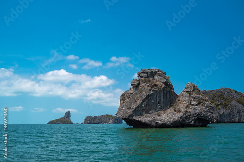 Panoramic view from the sea to the marine park and islands and mountains © Hanna