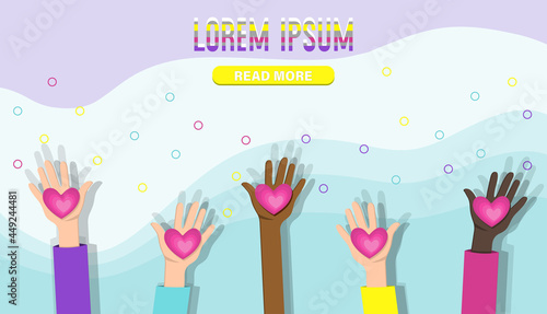 Hands holding heart. Charity, philanthropy, support, giving, help, love concept. Flat vector illustration.