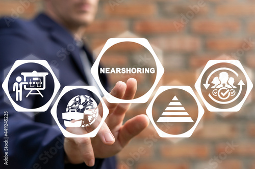 Business concept of nearshoring. Nearshore. Outsourcing of business processes in the company. photo