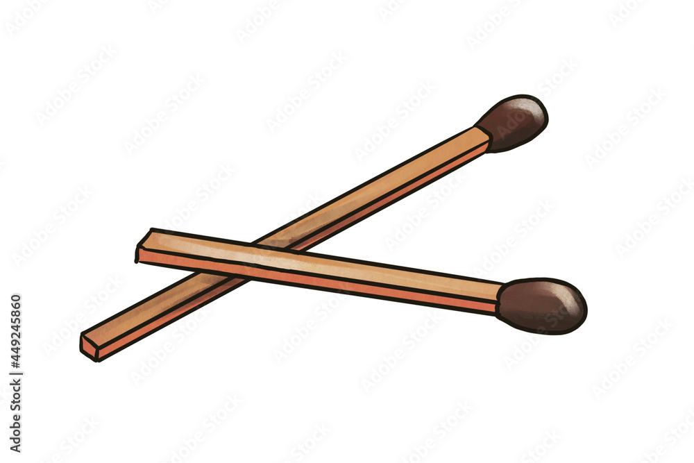 drawing two matches isolated at white background, hand drawn illustration drawing two matches isolated at white background, hand drawn illustration