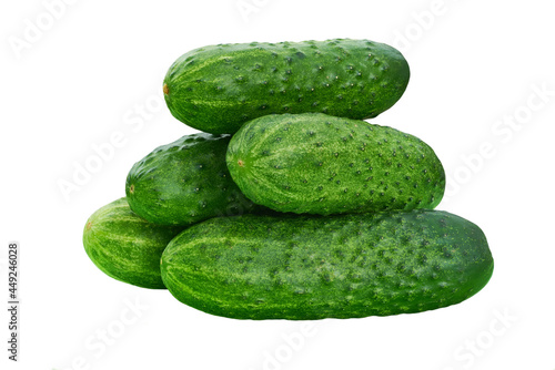 bunch of fresh cucumbers isolated on white background.