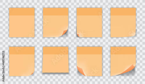 Realystic set stick note. Leaflets for reminders, important information and contacts. stickers for office. Templates for websites and application. Realistic vector collection on transparent background