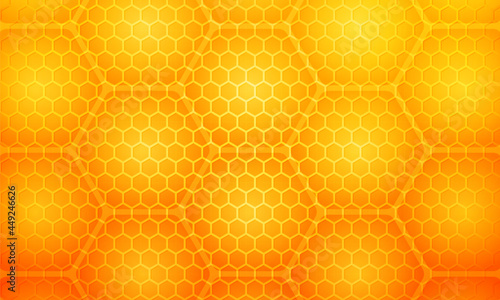 Yellow honey hive honeycombs. Hexagonal cells texture. Honeycomb grid honeyed. Vector illustration.
