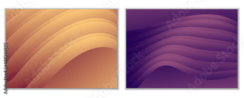 Abstract gradient waves background and folds. A set of 2 templates. 3D illustration in gentle pastel colors. Vector