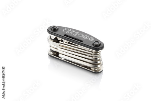 Closed switchblade kit for bicycle maintenance isolated