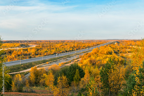 freeway and bridge in a forest area on an autumn day