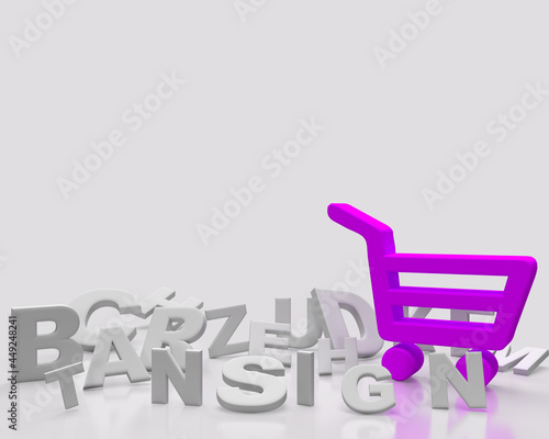 Frame letters with shop basket or trolley on clean board for a school banner for your social media on gray background.