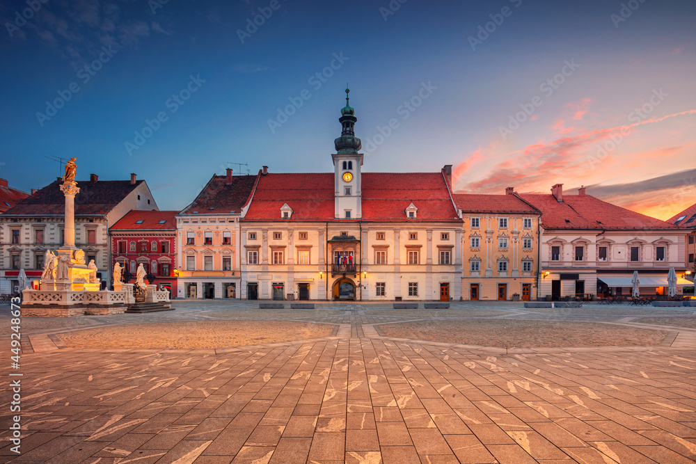 Maribor, Slovenia. Cityscape image of Maribor, Slovenia with the Main Square and the Town Hall at summer sunrise.