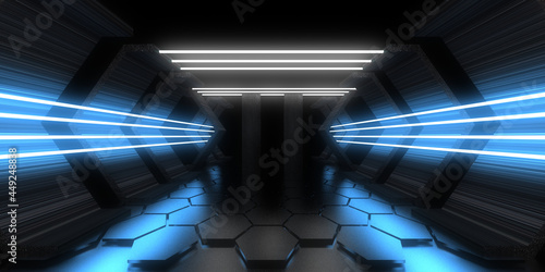 Fototapeta Naklejka Na Ścianę i Meble -  3D abstract background with neon lights. neon tunnel. .space construction . .3d illustration