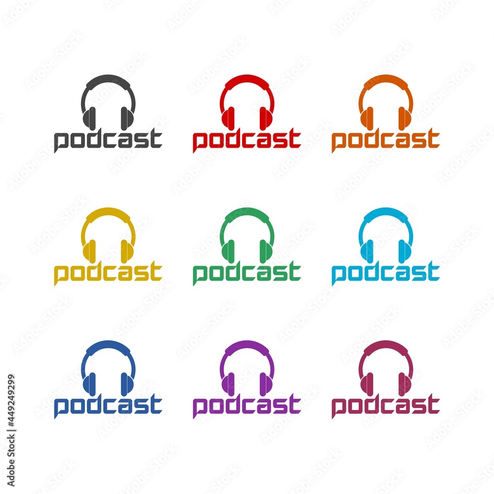 Podcast color icon set isolated on white background Podcast color icon set isolated on white background