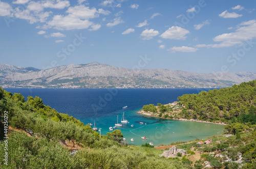 Picturesque sandy beach of Lovrecina on the northern coast of Brac island in Croatia.