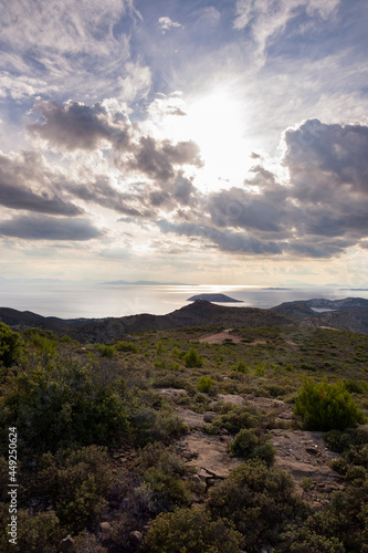 sea panorama from the heights of Keratea at sunset in Athens in Greece