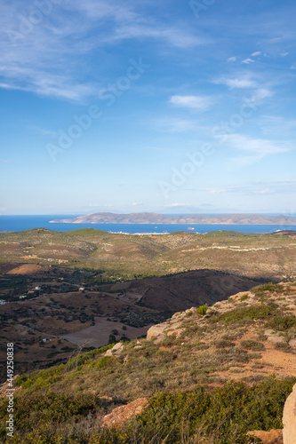 sea panorama from the heights of Keratea at sunset in Athens in Greece