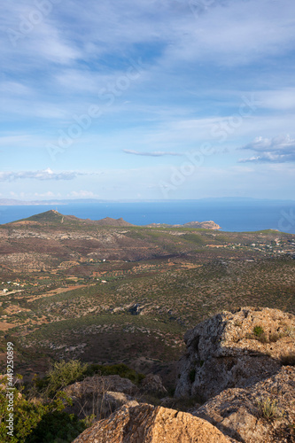 sea panorama from the heights of Keratea at sunset in Athens in Greece