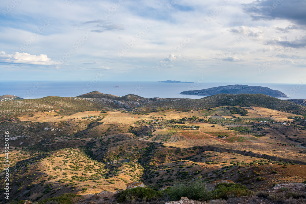 sea panorama from the heights of Keratea at sunset in Athens in Greece