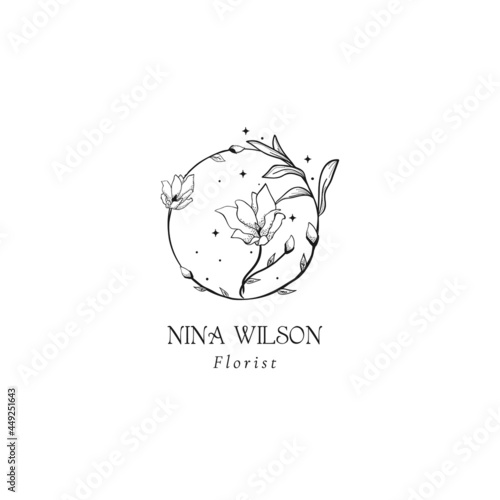 Floral Mystic Logo Design. Handdrawn blossom herbs
