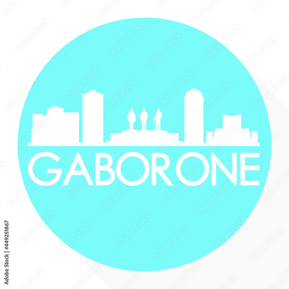 Gaborone, Botswana Round Button City Skyline Design. Silhouette Stamp Vector Travel Tourism.