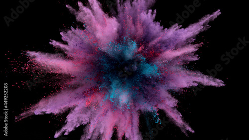 Freeze motion of coloured powder explosion.