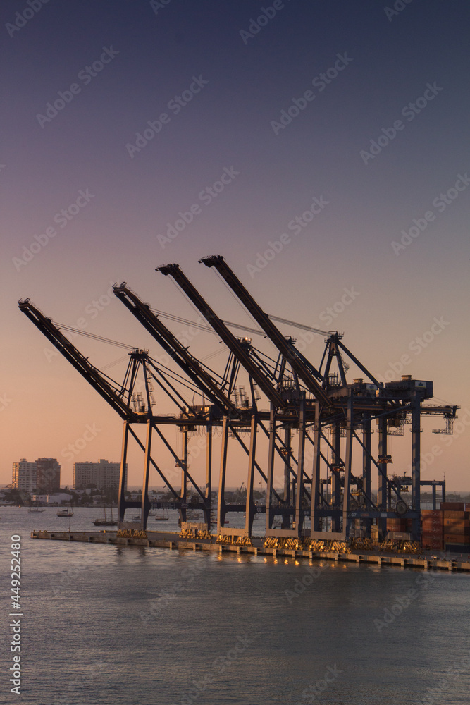 Panorama, Hafen, Containerkran, Sonnenuntergang, 