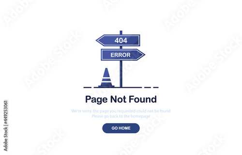 404 error page template for website. Direction sign. Page not found. Flat design. Blue. Eps 10