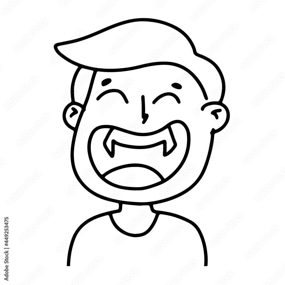 Vampire laughs in doodle style. Halloween concept. Coloring. Vector illustration Vampire laughs in doodle style. Halloween concept. Coloring. Vector illustration