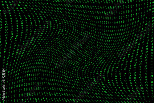 binary code grid from bright green digits on black background, matrix style background