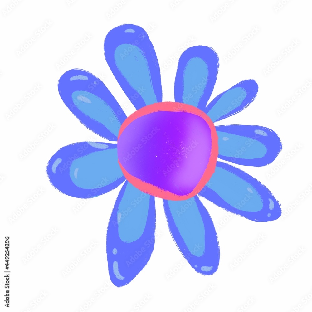 Isolated blue flower on a white background. Cartoon flower for kids. Isolated blue flower on a white background. Cartoon flower for kids.