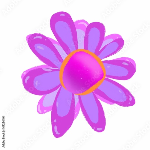 Magic flower. Pink, lilac flower on a white background. Isolated illustration for baby and youth goods.