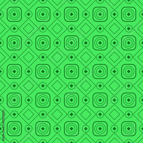 Seamless pattern created by many squares and circles set to tiles pattern