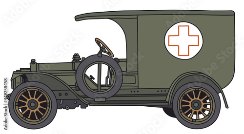 The hand draving of a vintage military ambulance car photo