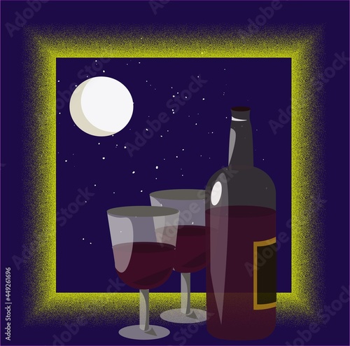 Basic RGB evening wine glasses stars moon poster
