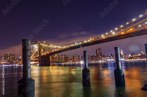 Brooklyn bridge seen from Pier 1 in Brooklyn  New York  USA