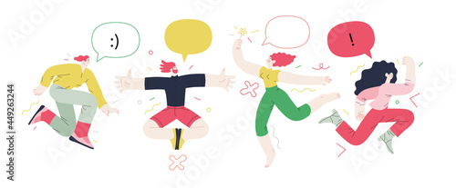 Happiness - happy people jumping in the air cheerfully