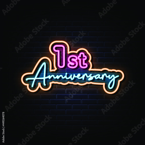 1st anniversary neon sign vector. sign symbol