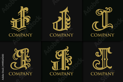 Set monogram letter j vintage collection
