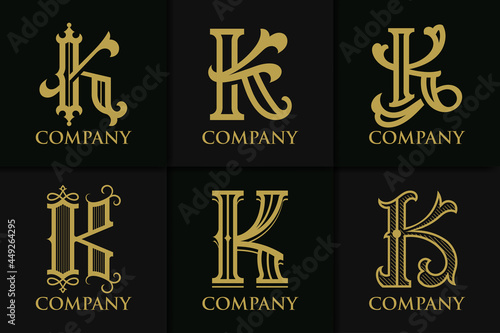 Set monogram letter k vintage collection